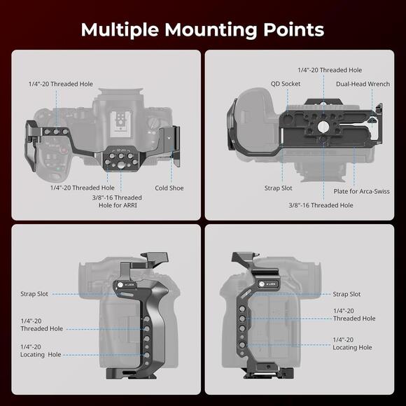 Canon R5 Mark II, Aluminum Alloy Camera Video Cage with Cold Shoe Mount 4978 - Picture 4 of 6